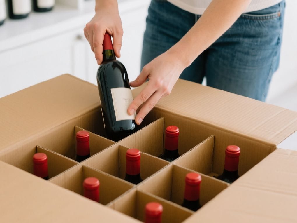 Premium wine packing box with dividers for safe and organized shipping.