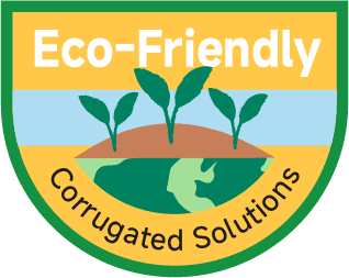 Eco-Friendly packaging logo with plant imagery and earth symbol for sustainable solutions.