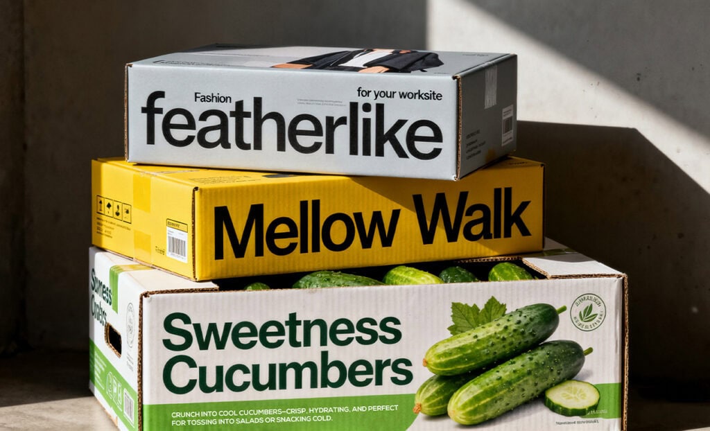 Fresh cucumber boxes for salads and snacks, with vibrant green cucumbers on a sunny surface.