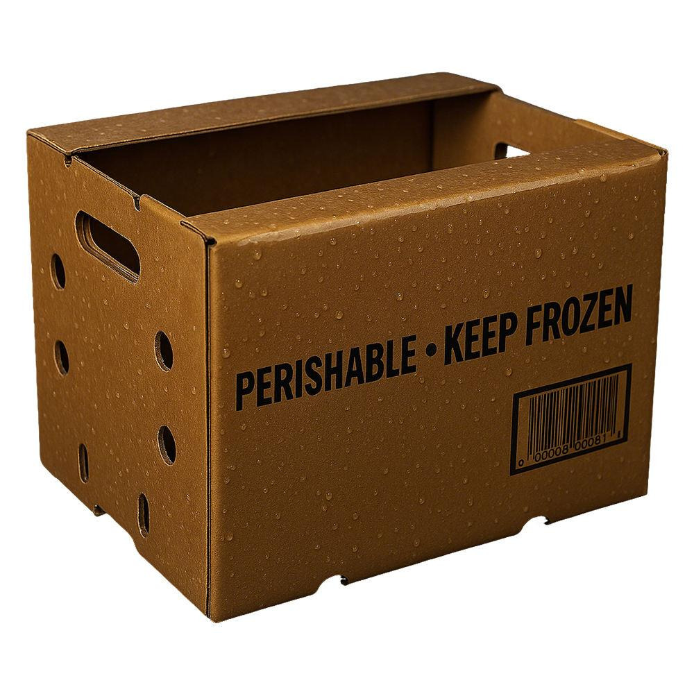 cold chain produce boxes stacked in refrigerated logistics warehouse